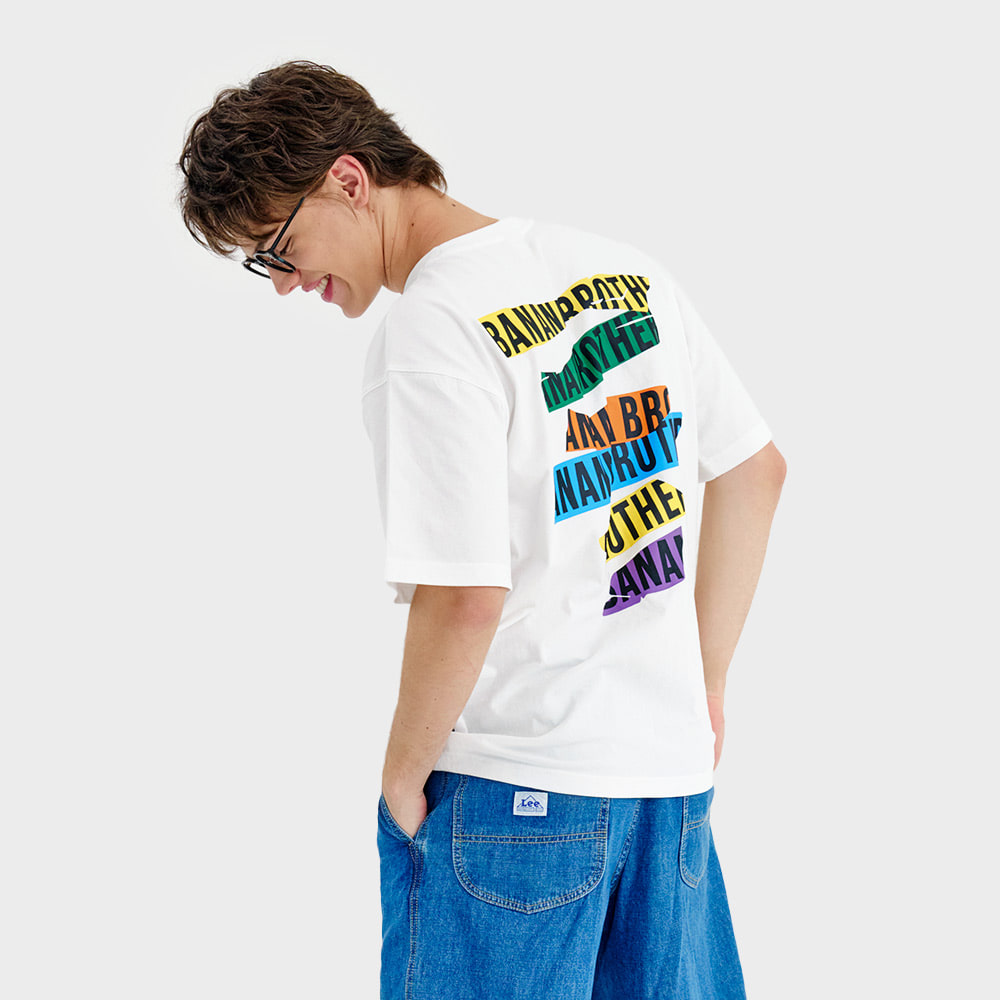 [바나나시스터즈] [남녀공용] BANANA 테이핑 화이트 티셔츠